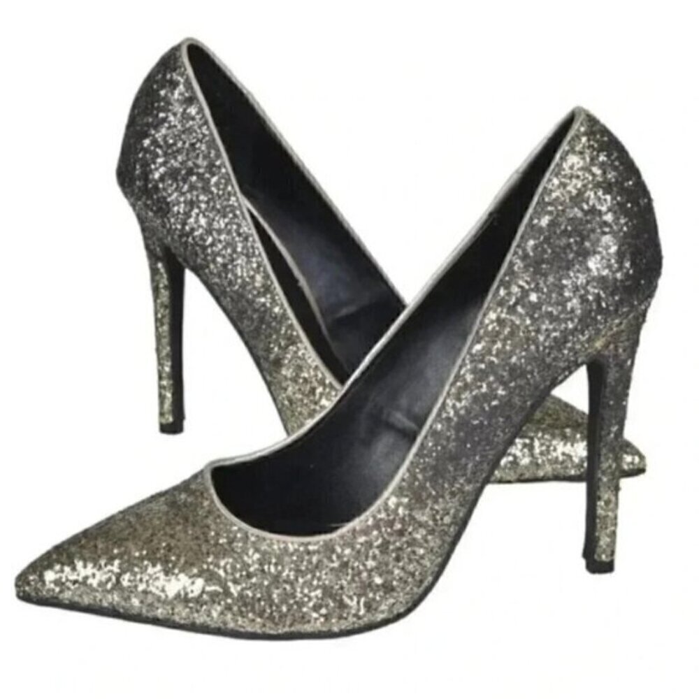 Le Chateau Gold Sequin Heels Sparkly Closed Toe Size 7
